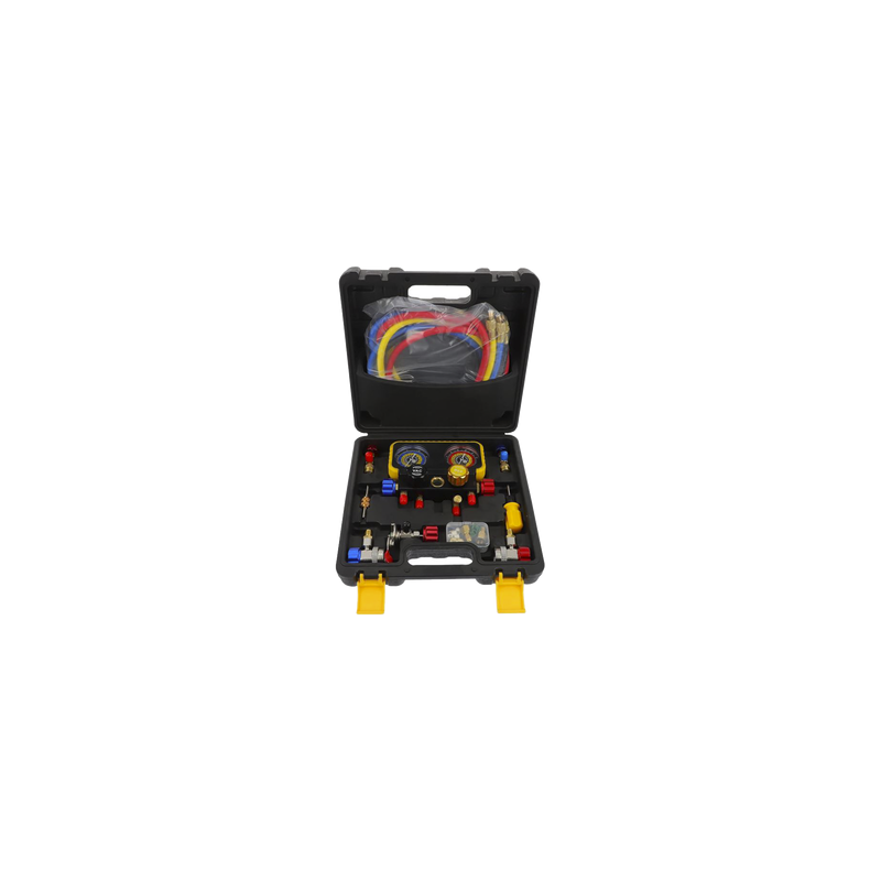  Manómetro de 4 vías con Accesorios para Gas refrigerante  R410A/ R32/ R134A/R22 