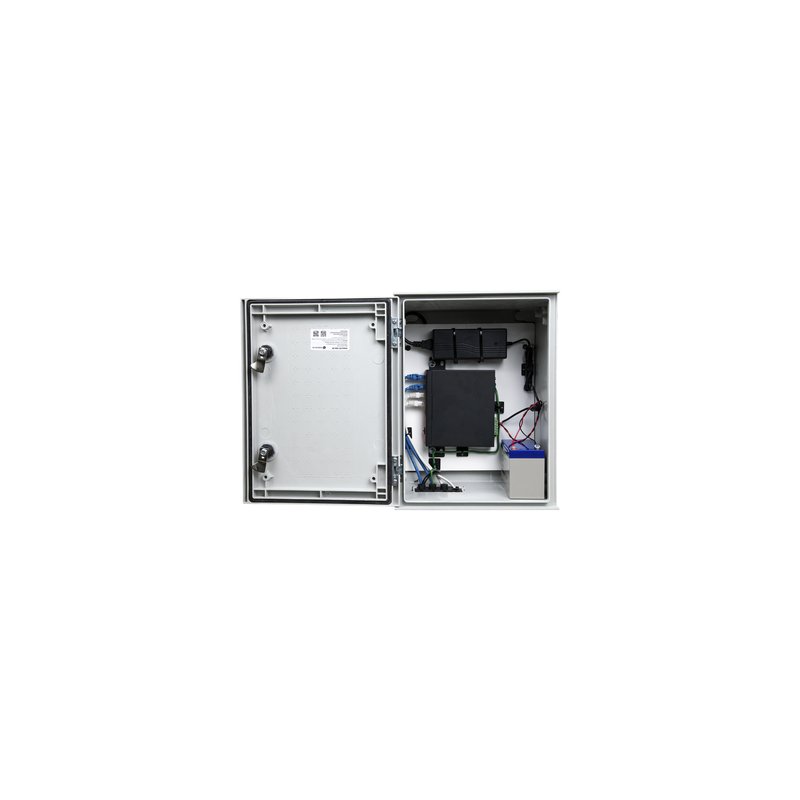 KIT de Gabinete de Poliéster (300 x 400 x 200 mm) + Controlador de Carga con Switch PoE (5) + Batería de 12V 7Ah