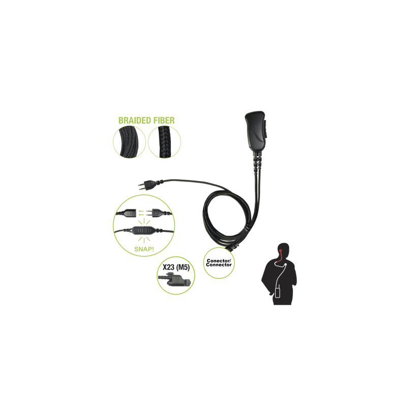 Micrófono con cable de fibra trenzada serie SNAP compatible con conector Motorola Serie Jedi.