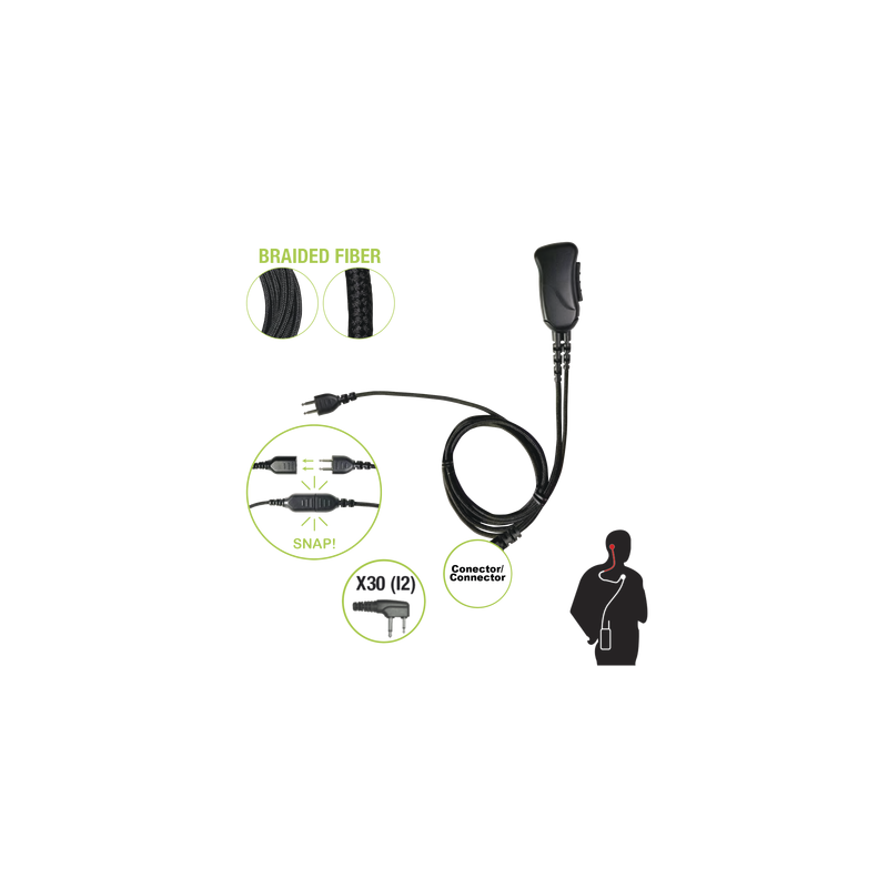 Micrófono con cable de fibra trenzada serie SNAP compatible con ICOM 2 PINES (SIN TORNILLOS).