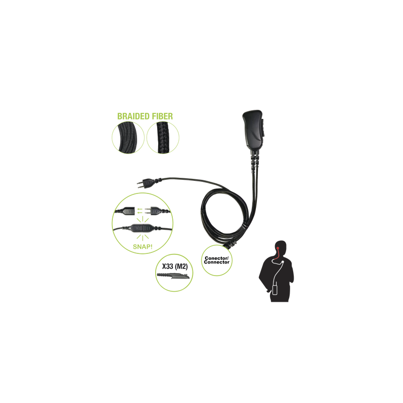 Micrófono con cable de fibra trenzada serie SNAP compatible con conector Multipin Motorola Serie GP.