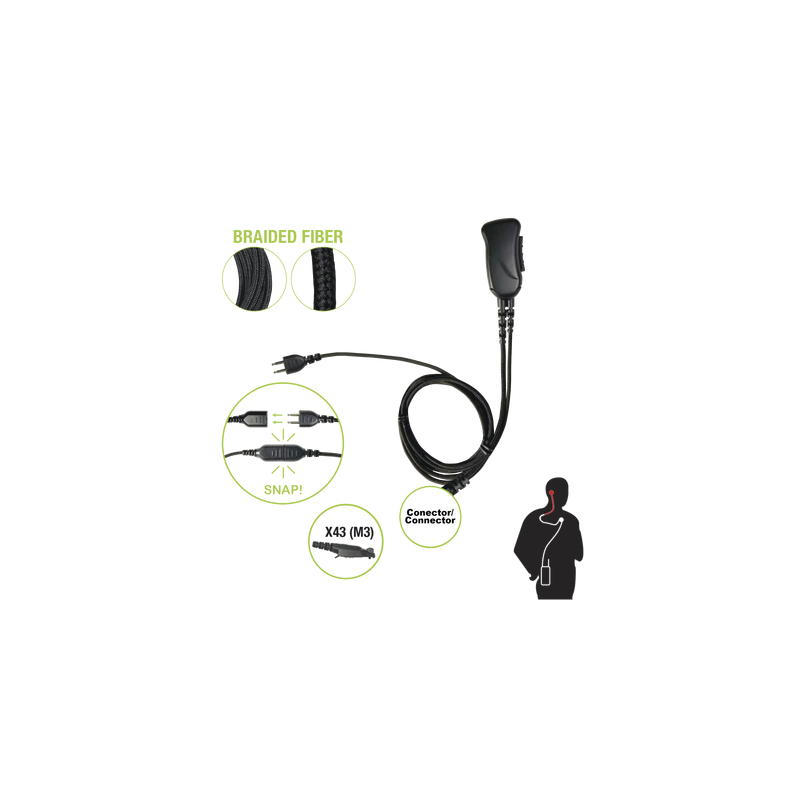 Micrófono con cable de fibra trenzada serie SNAP compatible con conector Multipin Motorola Serie GP(plus) y Serie EX.