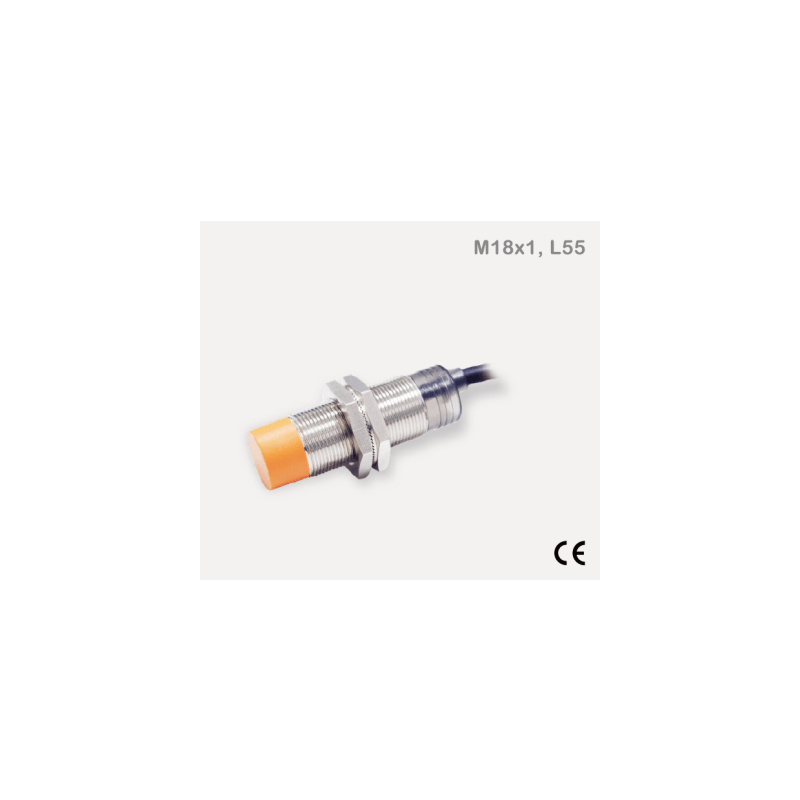 Sensor Inductivo de Proximidad Cilíndrico / M18 / 8 mm de Detección / PNP N.O. / Cable 3 Hilos 2 Metros / IP67 / Protección contra Cortocircuito y Polaridad Inversa / −25 a +70°C