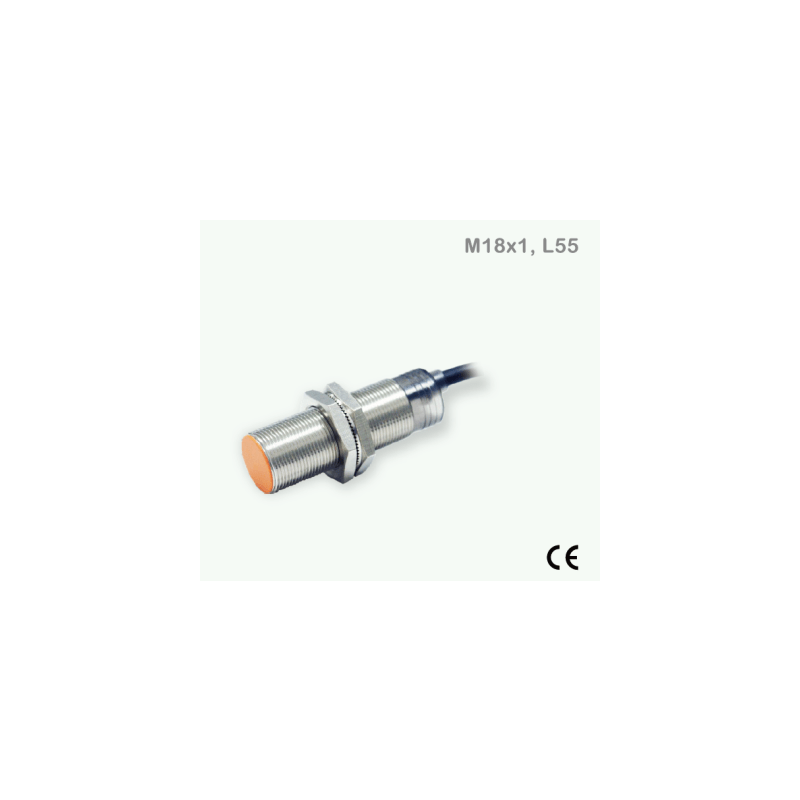 Sensor de Proximidad Inductivo Cilíndrico / M18 / 5 mm de Detección / PNP N.O. / Cable 3 Hilos 2 Metros / IP67 / Protección contra Cortocircuito y Polaridad Inversa / −25 a +70°C