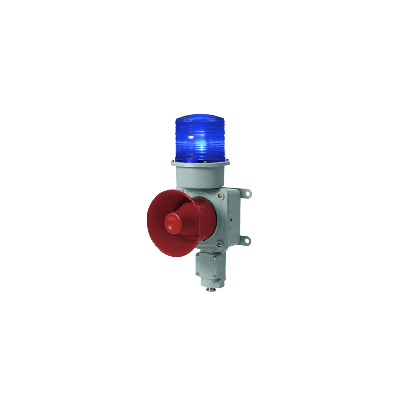 Combinación de baliza LED color Azul con sirena electrónica para aplicaciones de la industria pesada  máx.114 dB a 220 VCA
