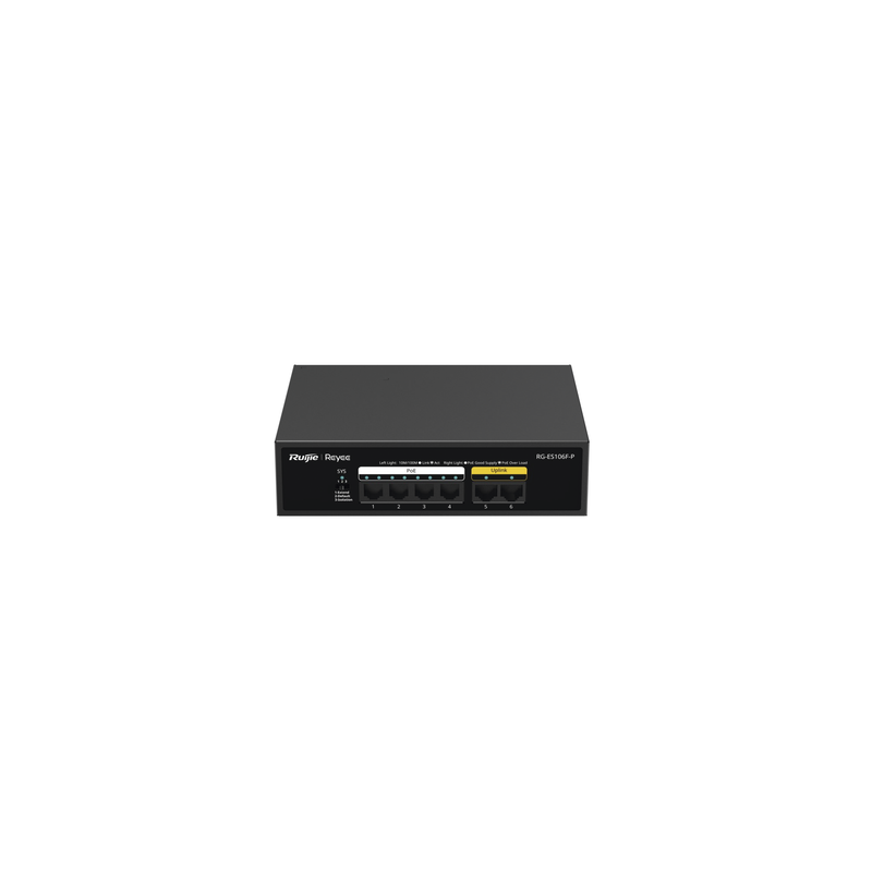 Switch PoE+ Ruijie 6 Puertos 10/100 Mbps 54W Industrial | Precio México - Envío Inmediato | LM Soluciones