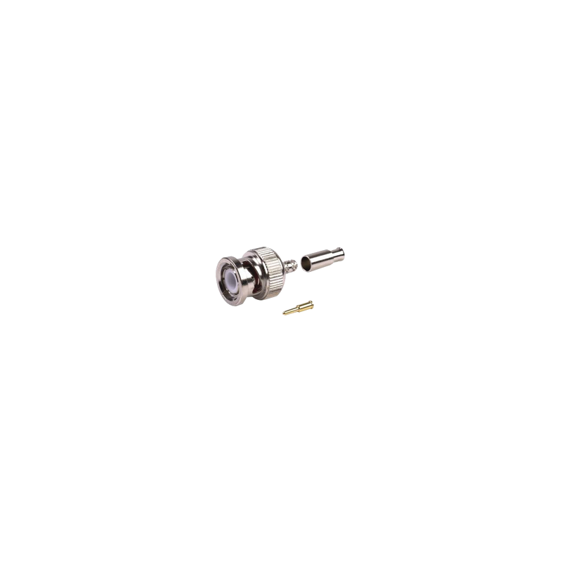   Conector BNC Macho de Anillo Plegable para Cables RG-174/U, 8216, Niquel/ Oro/ Teflón.