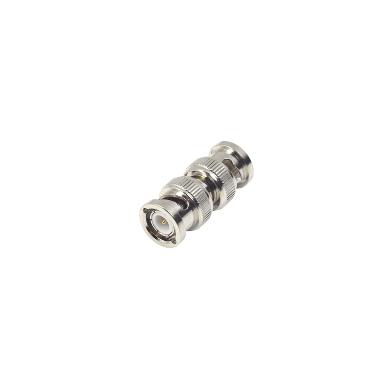 Adaptador en Línea Tipo Barril para 50 Ohm, de Conector BNC Macho a BNC Macho, Níquel/ Oro/ Teflón.