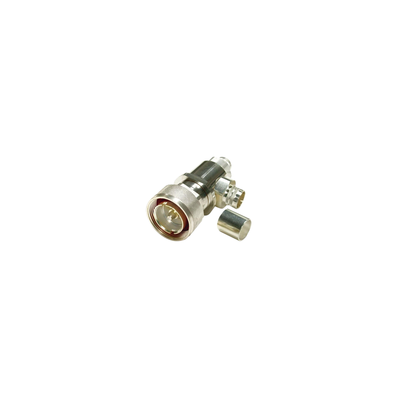 Conector DIN 7-16 Macho tipo COMBO, Recto o Ángulo Recto, de Anillo para LMR-600, Plata/ Plata/ Teflón.