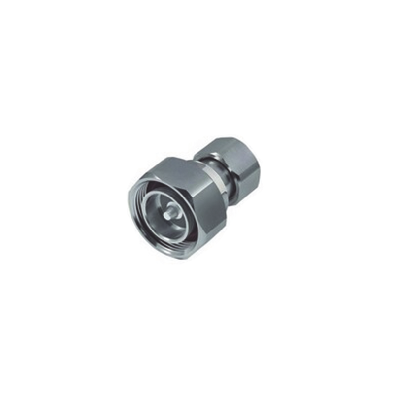 Adaptador en Línea de Conector DIN 7-16 Macho a 4.3-10 Macho, Bronce Blanco/ Plata/ Teflón.