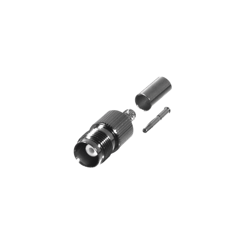 Conector TNC Hembra de Anillo Plegable para Cables PROFLEX, Grupo P, Níquel/ Oro/ Delrin.