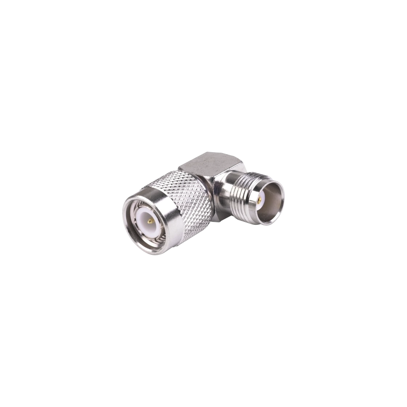  Adaptador de TNC Macho a TNC Hembra en Ángulo Recto, RoHs Compliant, Níquel/ Oro/ Teflón.