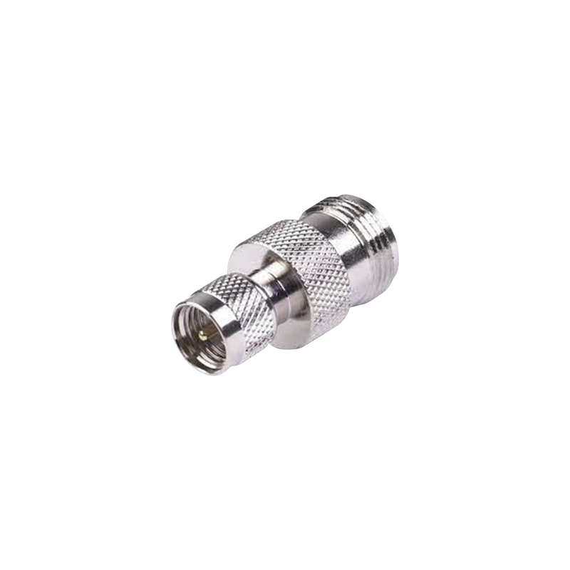Adaptador Mini-UHF Macho a N Hembra, Níquel/Oro/Teflón