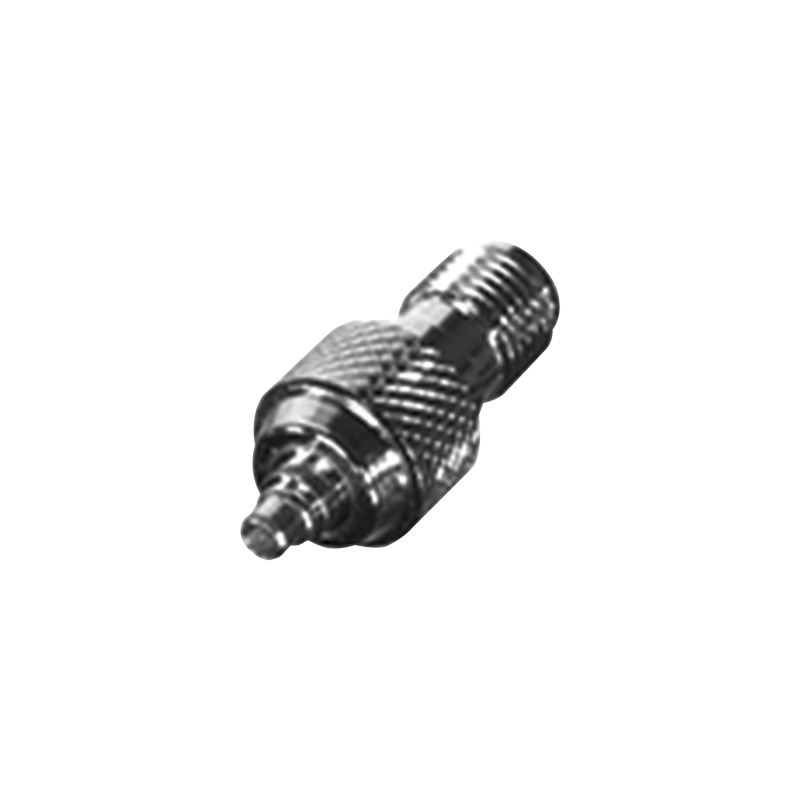 Adaptador en Linea de Conector SMA Hembra Inverso a MMCX Macho, Oro/ Oro/ Teflón.