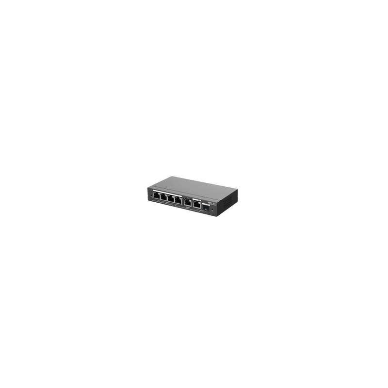 Switch Administrable con 4 puertos Gigabit PoE, 2 Uplink Gigabit y 1 Uplink Gigabit para Fibra SFP en combo, gestión gratuita desde la nube
