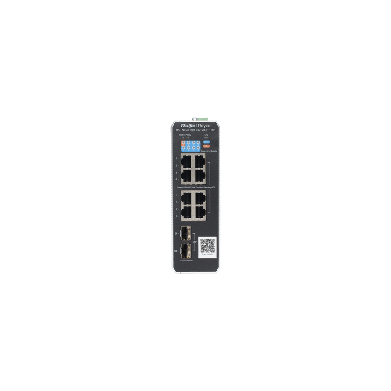 Switch Industrial PoE+ 300W Ruijie 8 Puertos Gigabit 2 SFP