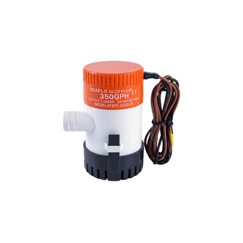 Bomba de Achique Eléctrica Marina Sumergible SEAFLO 12V / 350 GPH (1325 LPH) / No Automática / Protección Anti-Aire / Sellos Herméticos / Cableado Marino / Base de Filtro Removible