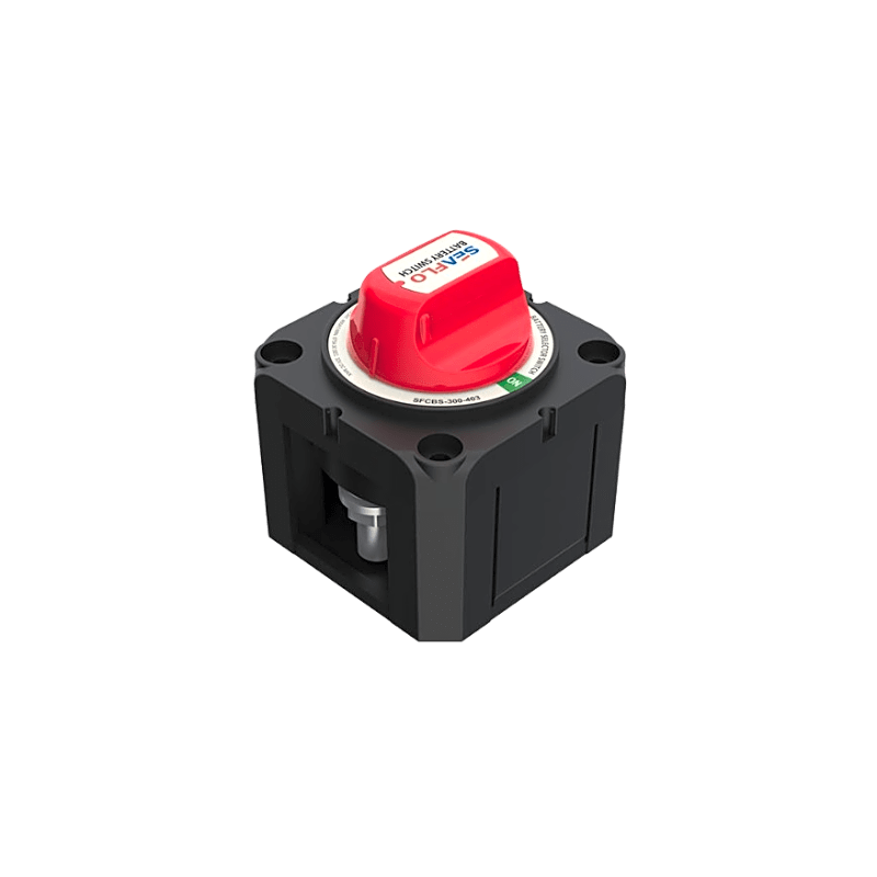 Interruptor Desconexión Batería Monocircuito ON/OFF, 275A DC Continuo, 900A DC Arranque, Terminales Cobre Estañado, IP68, Montaje Superficie/Panel, Cumple ABYC/UL/SAE