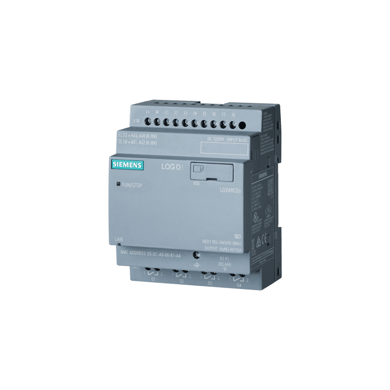 Módulo Lógico LOGO! 12/24RCEO / Alimentación 12-24 V DC / 8 DI (4 AI) / 4 DO Relé / Memoria 400 Bloques / Expandible / Web Server / MQTT / MicroSD / Data Log
