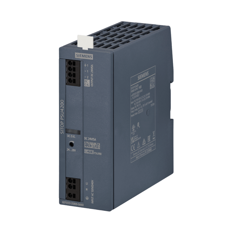 Fuente de Alimentación Industrial SITOP PSU4200 / 1AC 24VDC/5A / 120-240V AC / Eficiencia 87% / Protección IP20 / Montaje DIN Rail