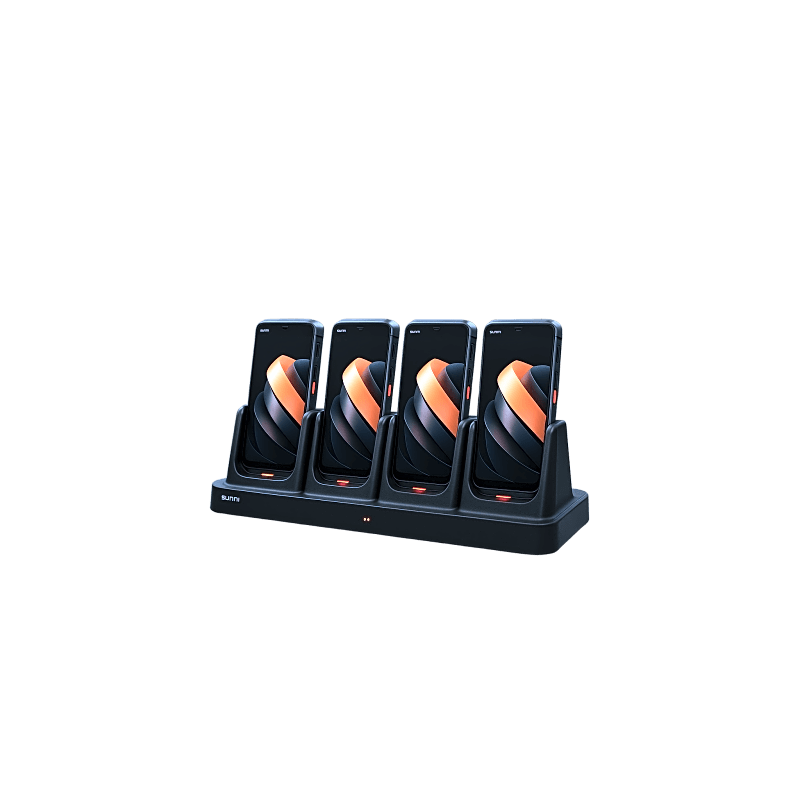 Base de Carga 4 Bahías / Carga Simultánea / Pogo Pins Directos / Indicadores LED Individuales / Diseño Vertical / Compatible SUNMI L3 / Gestión de Flotas