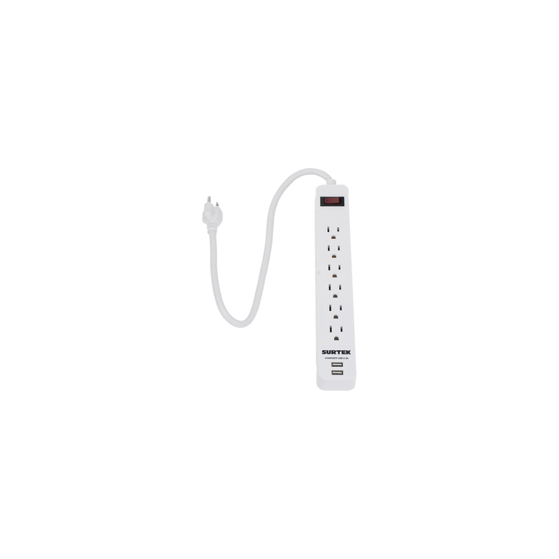 Multicontacto 6 contactos aterrizados + 2 USB - Surtek | Precio México - Envío Inmediato | LM Soluciones
