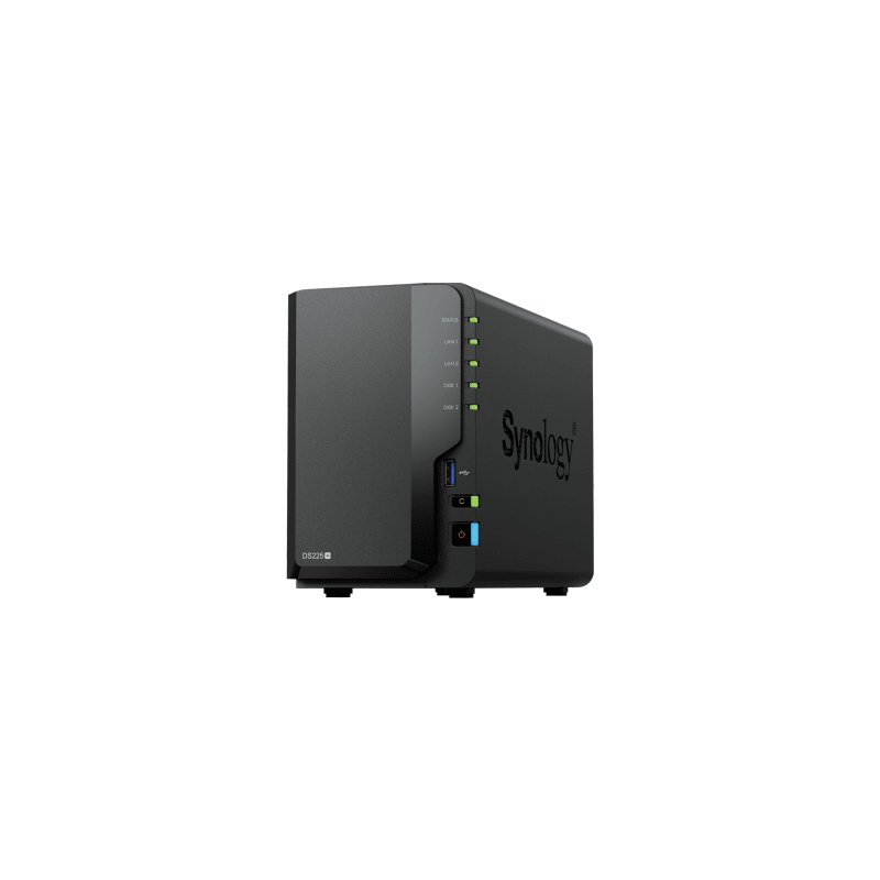 NAS DiskStation DS225+ | 2 Bahías | Intel Celeron J4125 | 2 GB DDR4 | Hasta 40 TB | Puertos 1GbE y 2.5GbE | USB 3.2 Gen 1 | Compatible con RAID | Synology DSM.