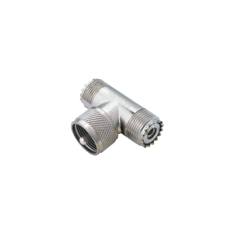 Adaptador en "T" AMPHENOL, de UHF Macho (PL-259) a Doble UHF Hembra (SO-239) para WP-629, WP-639, WP-641.