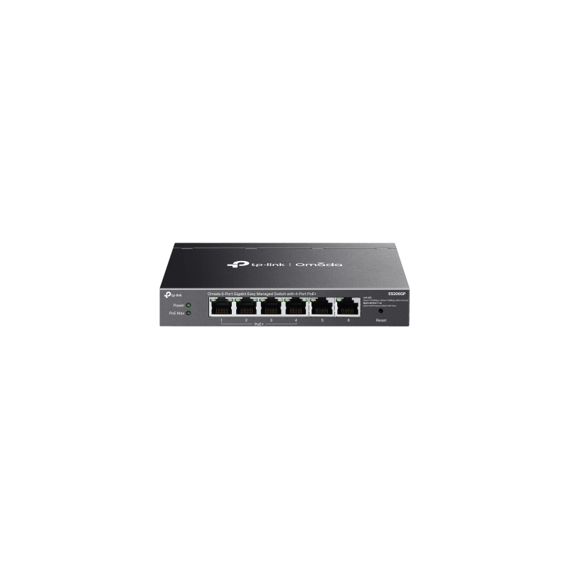 Switch Omada 6 Puertos Gigabit / 4 Puertos PoE+ 65W / Gestión Cloud SDN / Sin Ventiladores / QoS / VLAN / IGMP Snooping / 250 m PoE