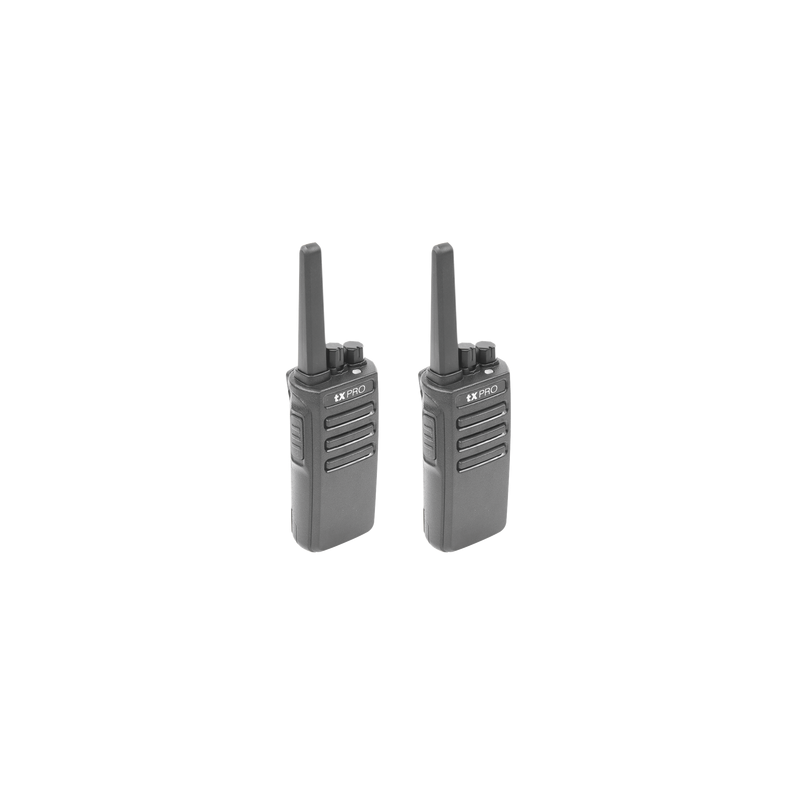 Par de radios TX500 VHF 136-174 MHz con 5 watts de potencia, 16 Canales Preconfigurados.