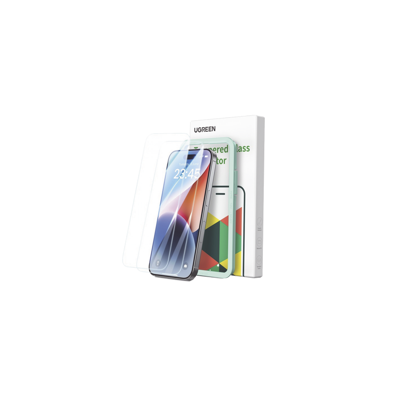 Protector de pantalla UGREEN HD con marco de instalación para iPhone 15/16 (paquete de 2)