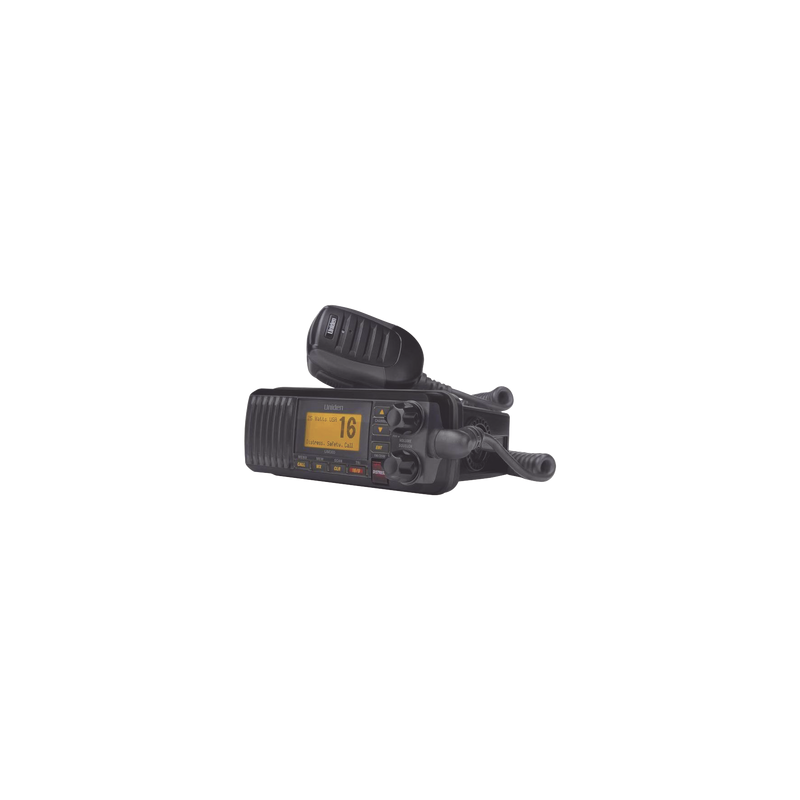 Radio Móvil Marino VHF, color negro, 25 W de potencia, sumergible IPX4, rango de frecuencia.: Tx: 156.025-157.425 MHz, Rx: 156.050-163.275 MHz. incluye micrófono y cable de alimentación