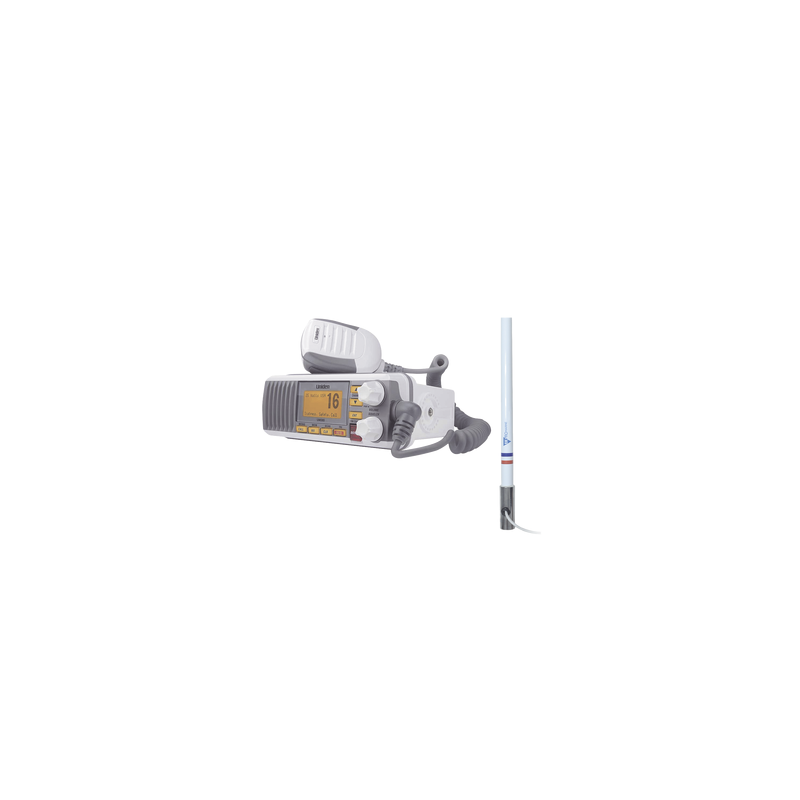 Kit de radio UM385 | mas antena marina de fibra de vidrio TX-5101-SYS fabricada en fibra de vidrio con base roscable de acero inoxidable 