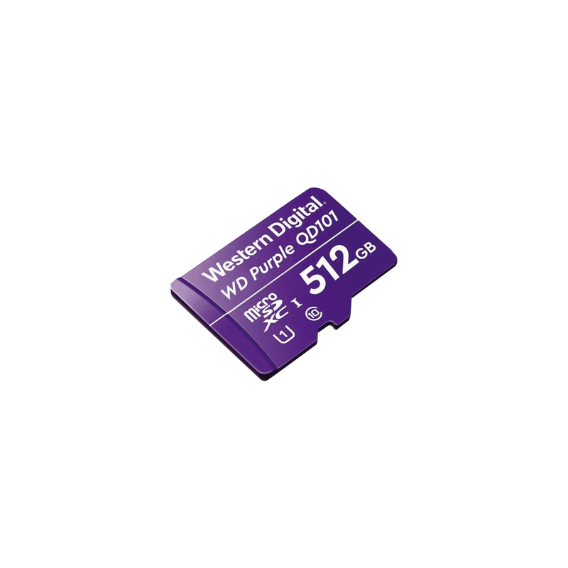 Memoria microSD de 512 GB PURPLE, Especializada Para Videovigilancia, 10 VECES MAYOR DURACIÓN, 3 AÑOS DE GARANTIA