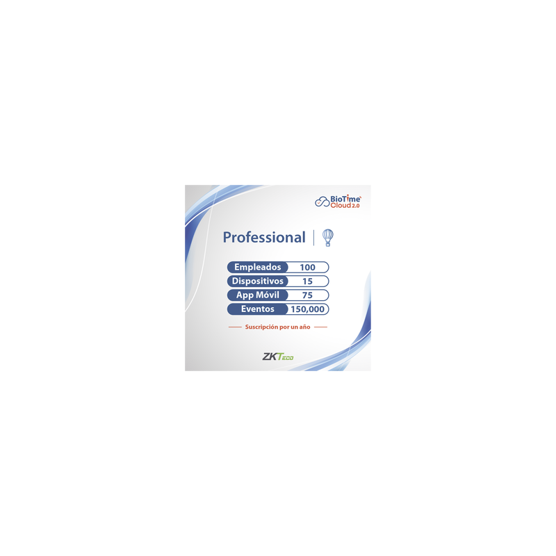 Licencia Profesional BioTime Cloud 2.0 - 100 usuarios/15 dis