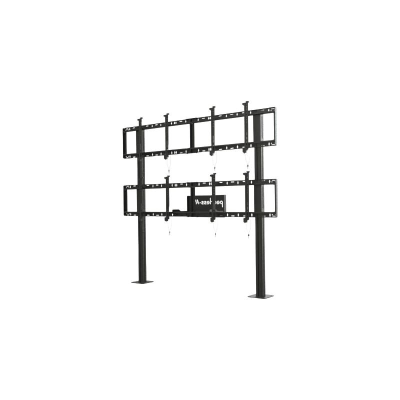 Soporte Modular para Video Wall Pedestal 2x2 / Ajuste Micro Sin Herramientas / 8 Puntos de Alineación / Capacidad 500 lb / VESA 200x200 a 600x400 mm / Estructura Aluminio / Gestión Cableado Integrada / Almacenamiento Multimedia