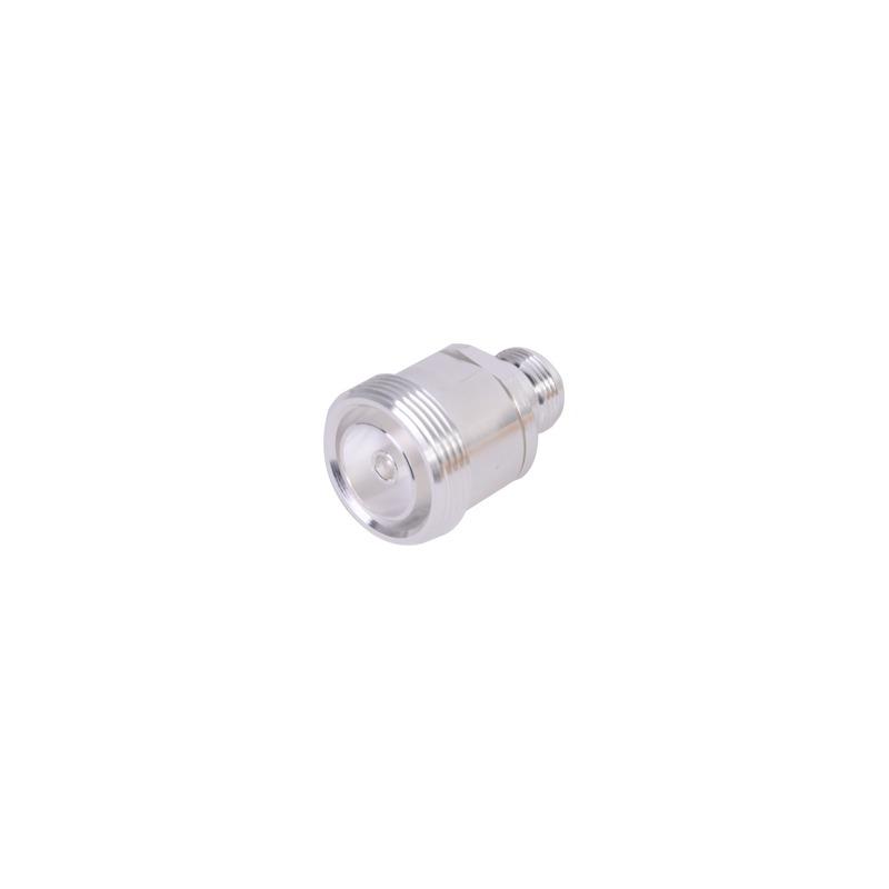 Adaptador en Línea de Conector DIN 7-16 Hembra a N Hembra, Plata / Plata / Teflón.